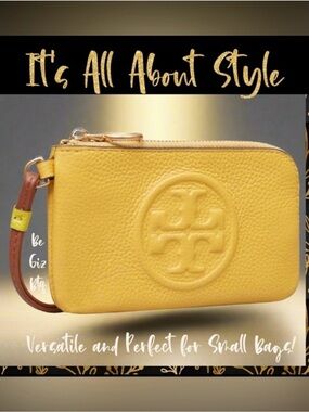 Tory Burch Authentic Perry Bombé Leather Color Block Zip Card Case Yellow NWT